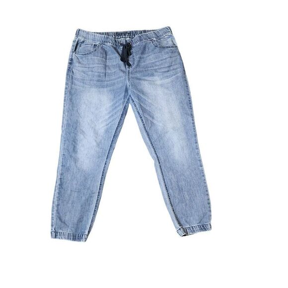 Jogger Fit Drawstring Waist Tapered Leg Denim Jeans Womens Size 1X Blue - Picture 1 of 5
